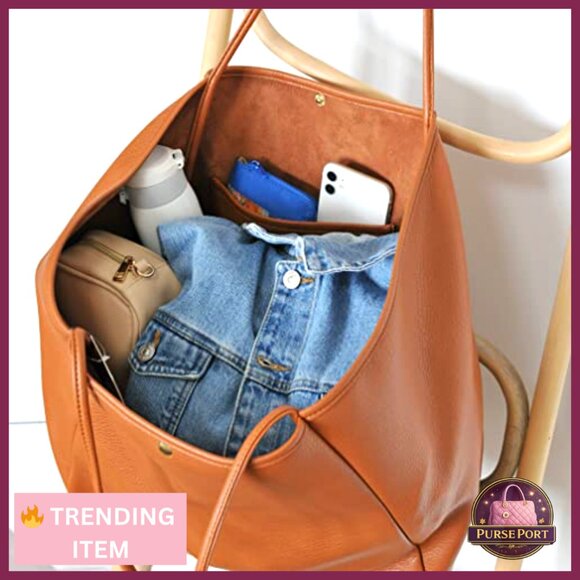 Oversize Pu Leather Tote Weekender Bag Travel Purse - Picture 5 of 7